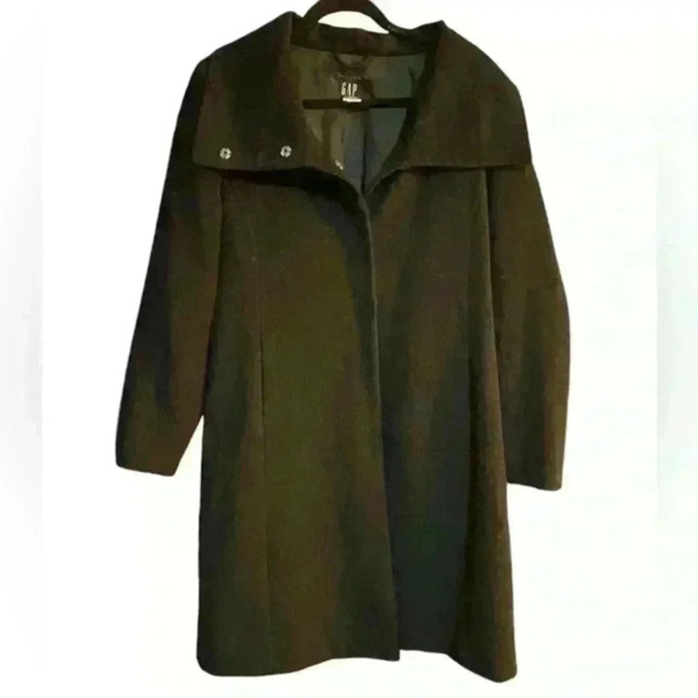GAP Medium Wool/Nylon/Cashmere Black Snap Ons Shawl Collar Coat A-Shape Jacket